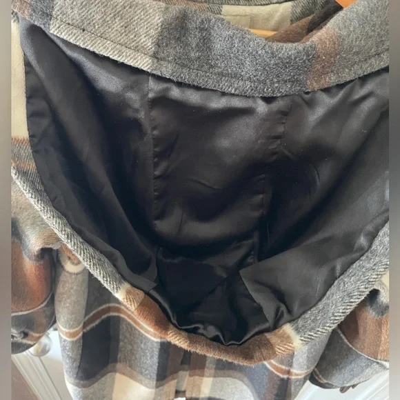 Anthropologie Elevenses Hampden Brown Plaid Hooded Wool Coat XS - Picture 6 of 11